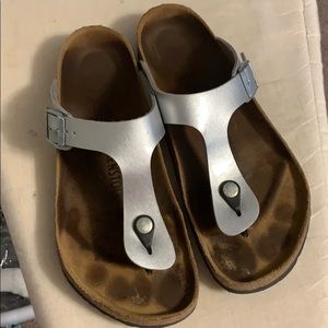 Birkenstock Gizeh silver sandals sz 41